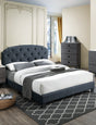 Queen Size 1pc Bed Nailhead Trim Button Tufted Burlap Fabric Charcoal Finish Bedroom Furniture