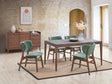 Bevis 5-Piece Walnut Finish Dining Set with Faux Marble Tabletop and Green Upholstered Chairs - sold by Home Elegance USA