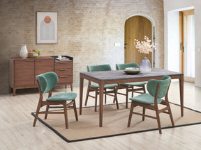 Bevis 5-Piece Walnut Finish Dining Set with Faux Marble Tabletop and Green Upholstered Chairs - sold by Home Elegance USA