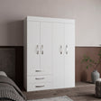 Hamilton Mobile Armoire, 4-Doors Cabinet, Three Drawers, Rods, Four Shelves, White  - Bedroom - sold by Home Elegance USA