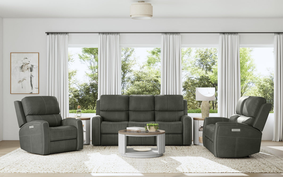 Linden Power Reclining Loveseat With Power Headrests & Lumbar - Charcoal | Flexsteel
