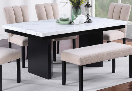 Classic White Faux Marble Top 1pc Dining Table Black Wooden Legs Dining Table Two-Tone Design Kitchen Dining