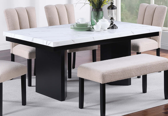Classic White Faux Marble Top 1pc Dining Table Black Wooden Legs Dining Table Two-Tone Design Kitchen Dining