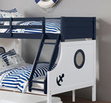Twin Over Full Bunk Bed Modern Novelty Style Attached Ladder Upper Bed Rails And Lock Joint Structure For Safety Slat Kit Blue / White Finish - sold by Home Elegance USA