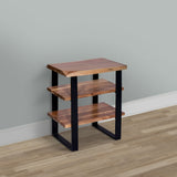 20 Inches Industrial End Side Table with Artisinal Live Edge Wood, Metal Legs, Brown, Black - Home Elegance USA