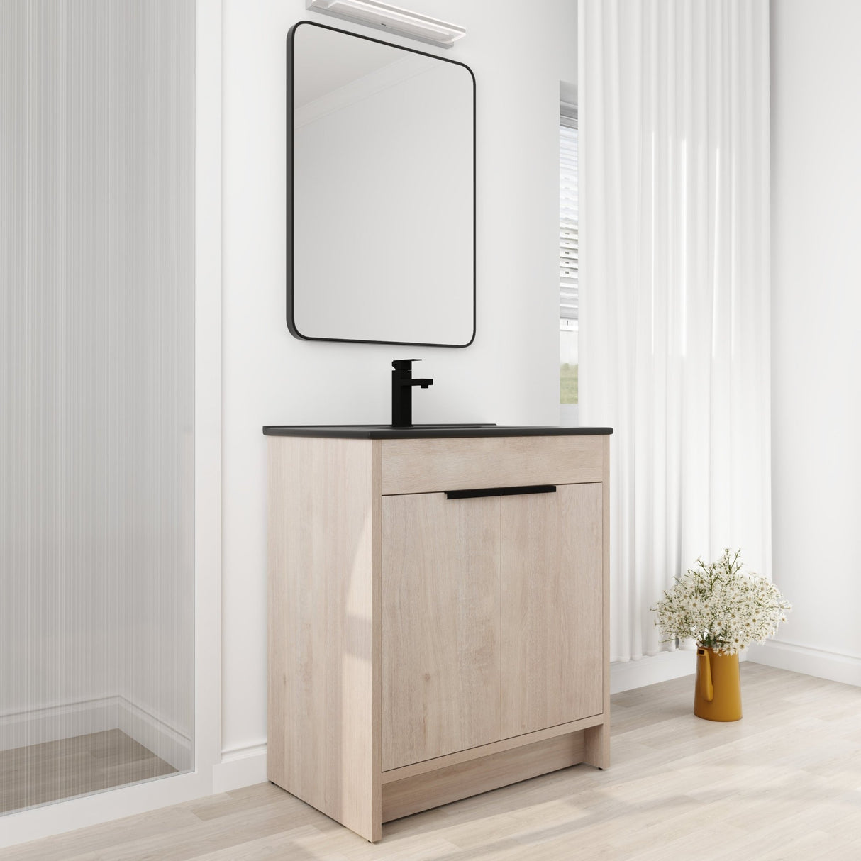 30 Inch Freestanding Bathroom Vanity with Black Ceramic Sink & 2 Soft - Close Cabinet Doors (BVB02430PLO - BL9075BK),W1286S00019 - W999S00064 - image - 10