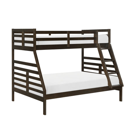 Twin over Full Bunk Bed 1pc Classic Dark Brown Finish Youth Bedroom Furniture Durable Wood - sold by Home Elegance USA