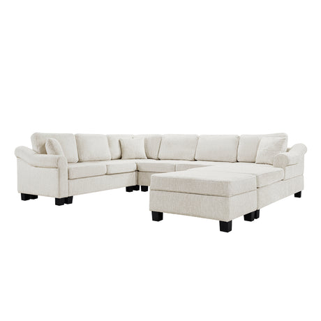 Contemporary U-shaped Sectional Sofa with Movable Storage Ottoman, White Chenille 111.8' - sold by Home Elegance USA