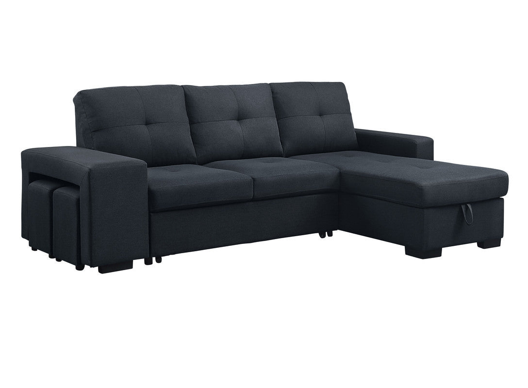 Lucas Dark Gray Linen Sleeper Sectional Sofa with Reversible Storage Chaise - Home Elegance USA