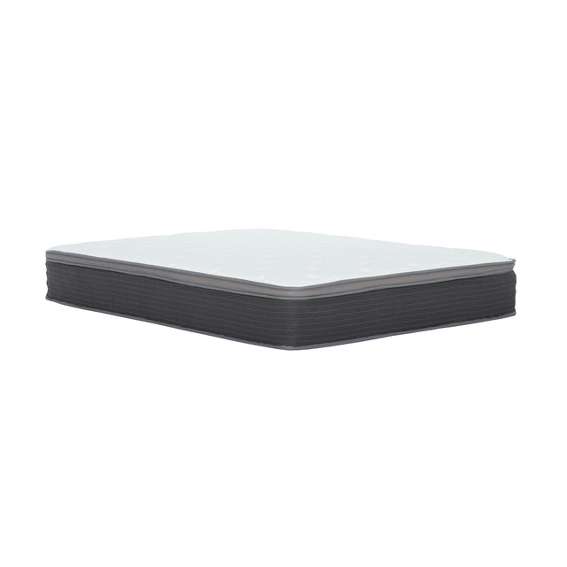 Queen Size 12 In Hybrid Mattress in a Box, Plush Gel Memory Foam Mattress Top with Pocket Coil Base, White/Gray