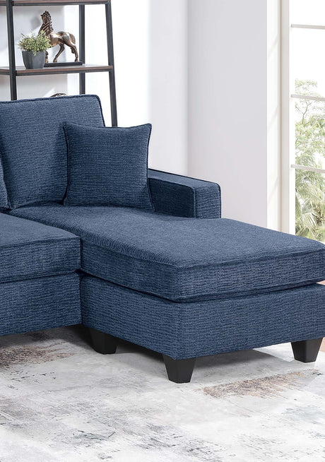 3pc Sectional Set Dark Blue Finish Right Arm And Left Arm Chaise USB Port Armless Loveseat Plastic Legs Matching Two Pillows Primary Living Room - sold by Home Elegance USA