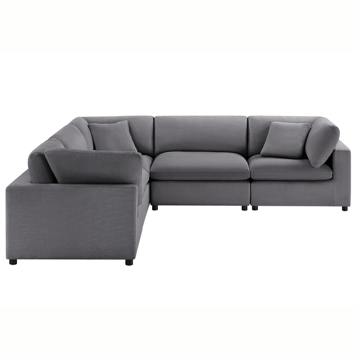 Cassandra Modular 5-Piece Sectional in Charcoal Grey with Solid Wood Legs and Plush Fabric Upholstery