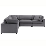 Cassandra Modular 5-Piece Sectional in Charcoal Grey with Solid Wood Legs and Plush Fabric Upholstery