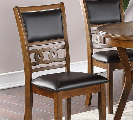 Contemporary Dining 5pc Set Round Table w 4x Side Chairs Walnut Finish Rubberwood Unique Design - sold by Home Elegance USA