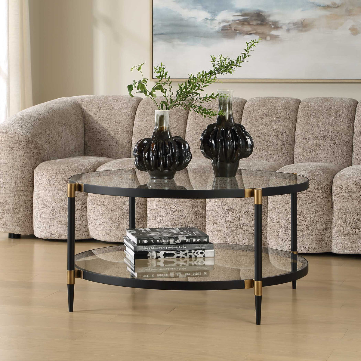 Chadid Round Glass Coffee Table - Black by Uttermost - View 4
