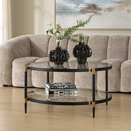 Chadid Round Glass Coffee Table - Black by Uttermost - View 4