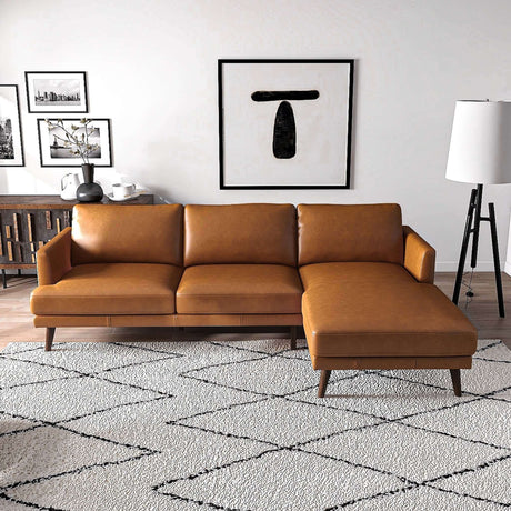 Lore  L-Shaped Genuine Leather Sectional In Tan Right Facing - sold by Home Elegance USA