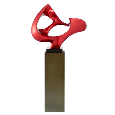 Abstract Mask 54" Tall Floor Sculpture // Metallic Red With Gray Stand  | Finesse - sold by Home Elegance USA