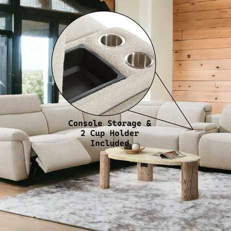 Dayana Beige Boucle Power Recliner Sectional Sofa for 5 People with Cupholder Console & Adjustable Headrest - sold by Home Elegance USA