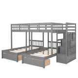 Full Over Twin & Twin Bunk Bed, Wood Triple Bunk Bed with Drawers and Guardrails (Gray) - sold by Home Elegance USA