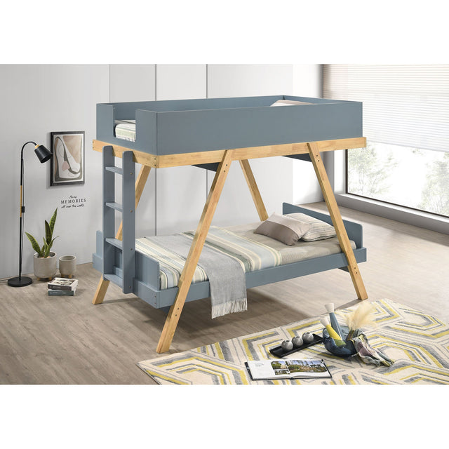 Crispin Blue Twin Over Twin Bunk Bed with Mattresses - sold by Home Elegance USA
