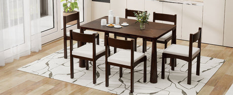 TREXM 7-Piece Retro Dining Table Set for 6, Wood Dining Table Set for 6 with Upholstered Chairs for kitchen & Dining Room (Espresso) - sold by Home Elegance USA