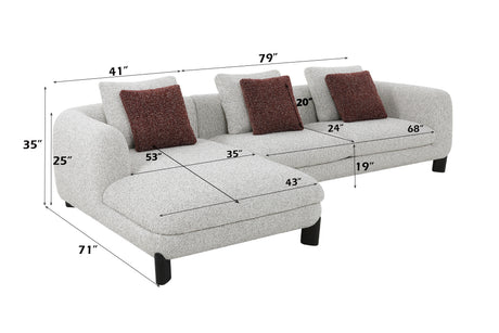 Mardi Maroon & Beige Tweed Sectional Sofa w/3 Pillows - sold by Home Elegance USA
