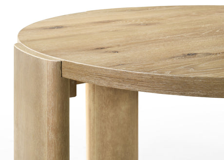 Bowen Oak Finish 47' Round Dining Table Set with Cream Color Upholstered Chairs - sold by Home Elegance USA