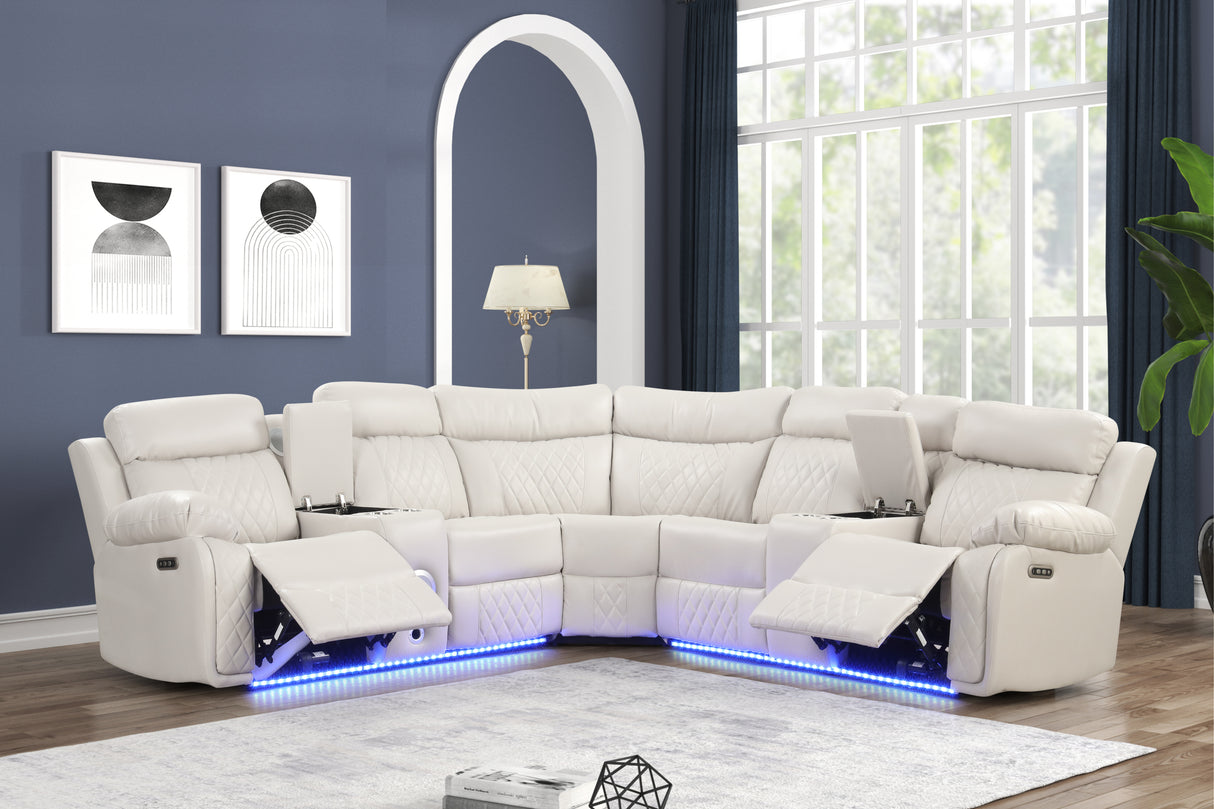 Lacrosse Modern Style power recliner sectional with Bluetooth speaker and LED made with wood & metal in Beige(CA INVENTORY)