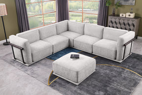 This is a set of  modular fabric sofa, including a corner module and multiple independent seating areas, paired with square ottomans of the same material. - sold by Home Elegance USA