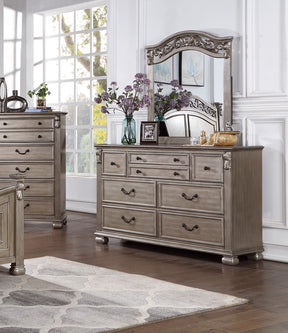 Antique Silver Wooden Dresser And Mirror Bedroom Formal Antique Round Knob And Hanging Pulls Drawers