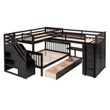 Twin-Twin over Full L-Shaped Bunk Bed With 3 Drawers, Portable Desk and Wardrobe, Espresso(OLD SKU:LT100542AAP) - sold by Home Elegance USA