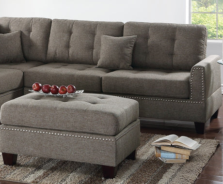 Modern Coffee Color 3pcs Sectional Living Room Furniture Reversible Chaise Sofa And Ottoman Tufted Polyfiber Linen Like Fabric Cushion Couch Pillows - sold by Home Elegance USA