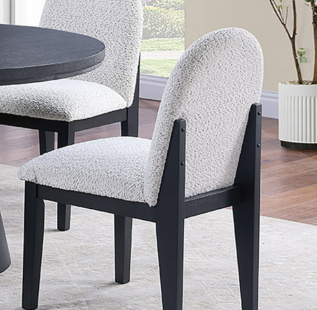 Dining Table 4x Side Chairs White Finish Fabric Black Round Table w Cone Base 5pc Dining Set Plush Seat - sold by Home Elegance USA