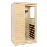 Sauna de infrarrojos lejanos Hemlock Mini para una persona con puerta derecha, madera de cicuta natural, tamaño compacto