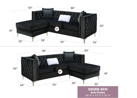 Paige G828B-SC Sofa Chaise , BLACK - sold by Home Elegance USA