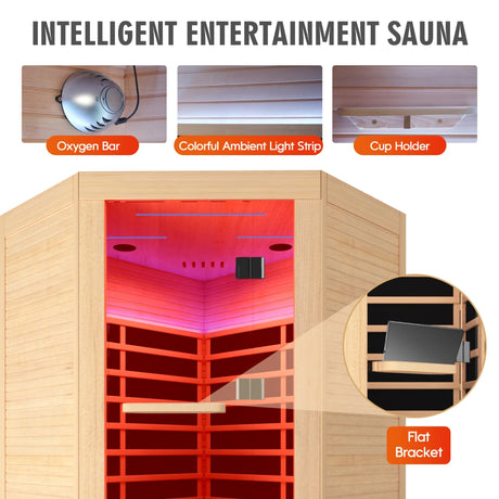 Canadian Hemlock Pentagonal Double Infrared Sauna – Two-Person Corner Design - sold by Home Elegance USA