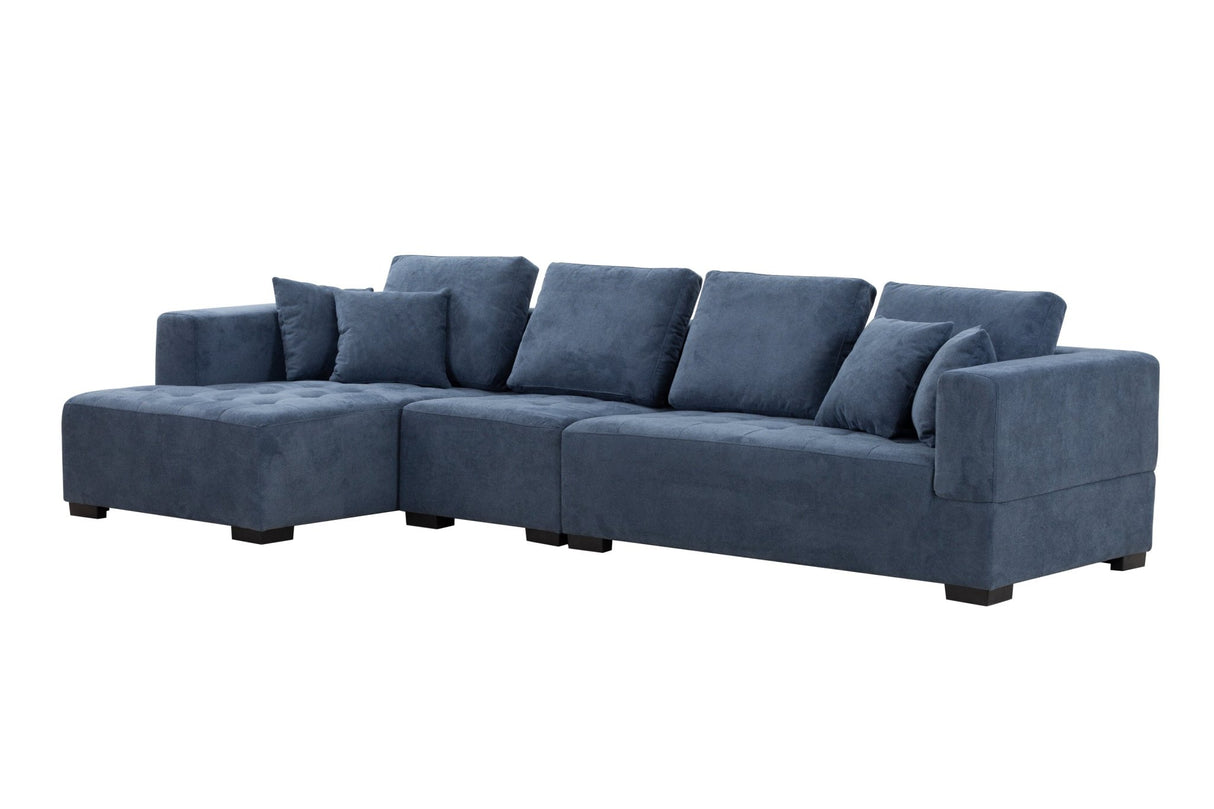 134'' Mid Century Modern Sofa with Left Chaise for Living Room Sofa, BLUE - W876S00052 - image - 8