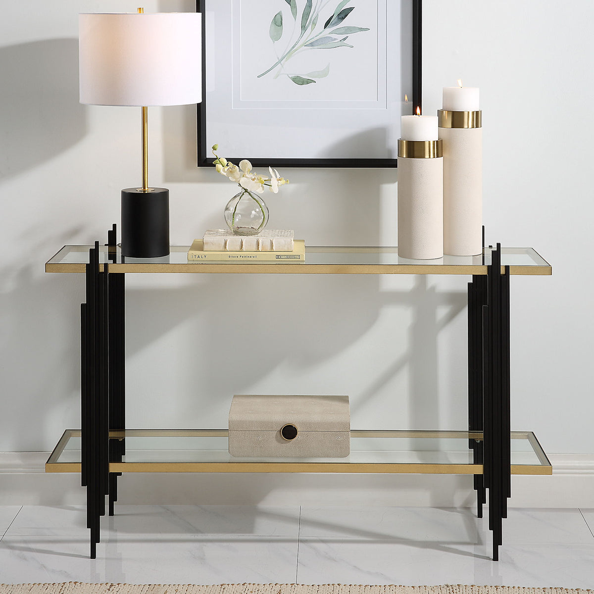 Empire Cityscape Console Table - Gold / Black by Uttermost - View 2