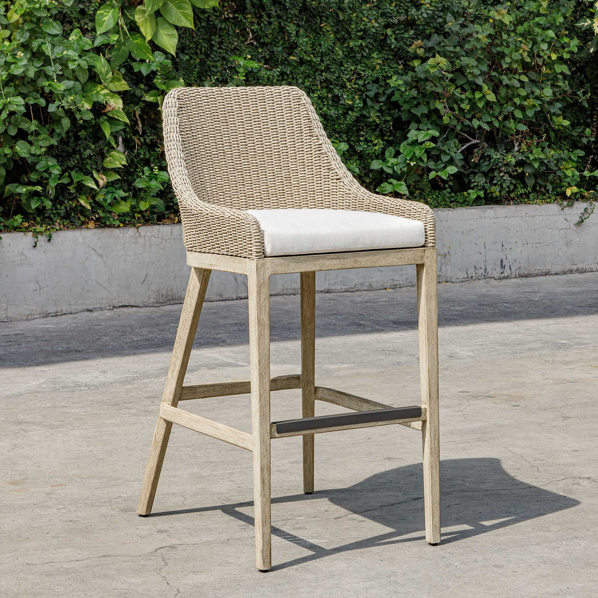 Paloma Outdoor Wicker Bar Stool Gray / White - Light Brown / White by Uttermost - View 2