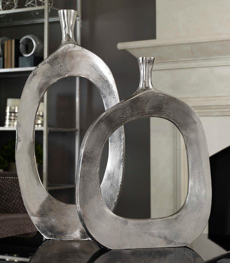 Cierra Aluminum Vases (Set of 2) - Silver by Uttermost - View 3