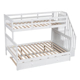Twin-Over-Full Bunk Bed with Twin size Trundle, Storage and Guard Rail for Bedroom, Dorm, for Adults, White(OLD SKU :LT000119AAK) - Home Elegance USA