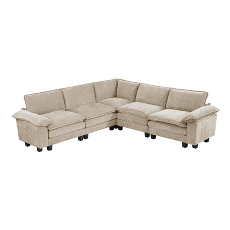 Modern Contemporary 5-Piece Modular Sectional Sofa Set Plush Comfort Taupe Chenille Upholstery Living Room Furniture Durable Plywood - sold by Home Elegance USA