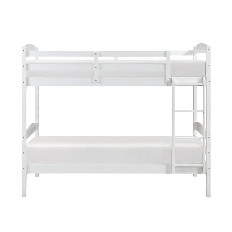 Twin over Twin Bunk Bed with Guard Rails 1pc Sturdy Wood Frame White Finish Youth Bedroom Furniture - sold by Home Elegance USA