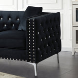 82.3" Width Modern Velvet Sofa Jeweled Buttons Tufted Square Arm Couch Black,2 Pillows Included - W1117S00007 - image - 5