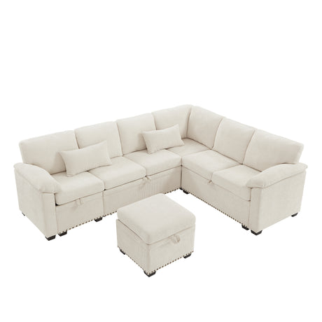 97 Inch L-Shaped Corner Sectional Sofa Couch with Seat and Storage Ottoman,Chenille Fabric Corner Couch with 7 Seats & 2 Pillows for Living Room, Beige - sold by Home Elegance USA