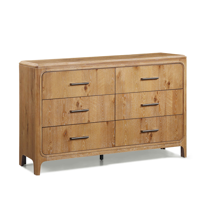 1pc Natural Wood Finish Six Drawer Dresser Wooden Bedroom Furniture