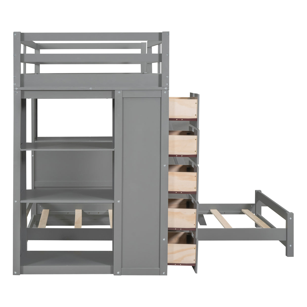 Twin over Twin Bunk Bed with LED Light and USB Ports, Gray - Home Elegance USA