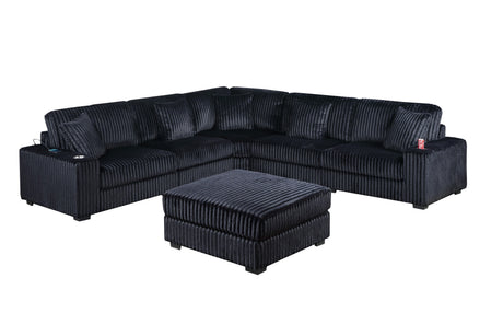 Contemporary Style 6-PC Modular Sectional Sofa Set USB Cup Holder Black Finish Corduroy Living Room Furniture Couch - sold by Home Elegance USA