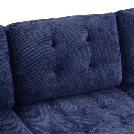 Navy Blue L-shape Sofa Bed with Pull-out Sleeper, USB Ports, Power Sockets, Corded Velveteen, 82.6' - sold by Home Elegance USA